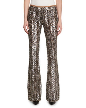 Michael Kors Collection Metallic Herringbone Paillette Pants in Silver ~ metallics ~ designer fashion ~ luxe trousers