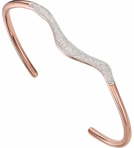 MONICA VINADER Riva wave 18ct rose-gold vermeil pavé diamond cuff. Modern style bracelets | slim cuffs | contemporary jewellery | luxe accessories - flipped