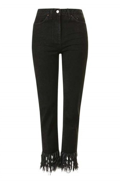 TOPSHOP MOTO Washed Black Fringe Hem Straight Jeans – cropped denim jeans – fringed – casual fashion – chic autumn looks - flipped