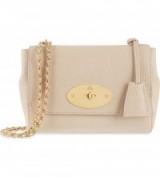 MULBERRY Lily Soft grained leather shoulder bag with gold chain strap in powder – luxe handbags – designer flap bags