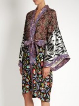 DURO OLOWU Multi-print wide sleeved kimono georgette dress with waist tie. Belted kimonos | semi sheer oriental style dresses | luxe fashion | multi-coloured silk and georgette fabric