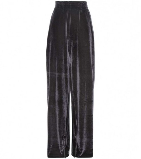 VETEMENTS Black embroidered velour track pants. Urban style fashion | casual designer clothing | grungy trousers | grunge style | loose bottoms | luxe fabric - flipped