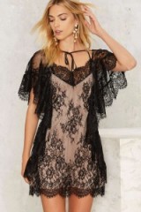 Nasty Gal Magdalene Lace Dress – black semi sheer dresses – scalloped trim – romantic style – feminine look – nude lining