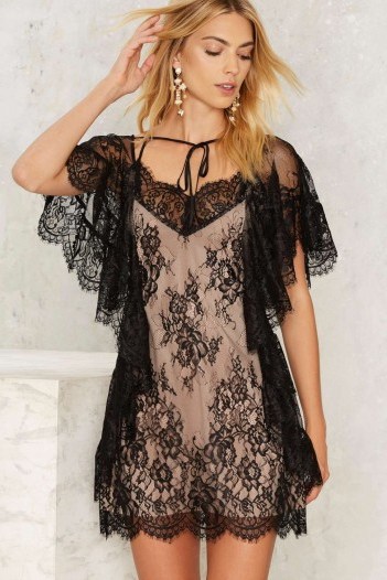 Nasty Gal Magdalene Lace Dress – black semi sheer dresses – scalloped trim – romantic style – feminine look – nude lining - flipped