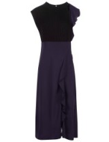 3.1 PHILLIP LIM Navy Silk Ribbed Combo Ruffle Dress black and navy ~ effortless style ~ stylish dresses ~ designer fashion ~ feminine looking clothing ~ ruffled detail ~ luxe day wear ~ classic elegance