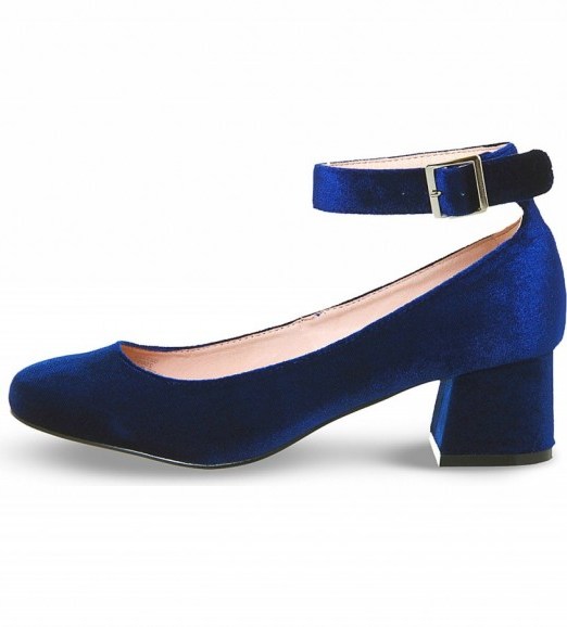 OFFICE Flashback navy velvet mary jane block heels ~ blue Mary Janes ~ mid heel shoes ~ ankle straps ~ ankle strap style ~ footwear trends for Autumn/Winter 2016-2017 - flipped