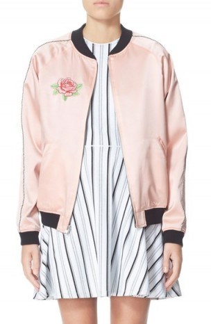 Opening Ceremony Reversible Embroidered Silk Bomber Jacket pink. Silky jackets | autumn 2016 fashion | on trend outerwear - flipped