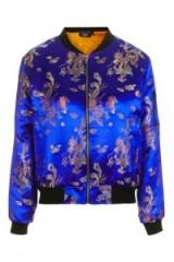 Blue Oriental Bomber by Topshop Finds. On-trend jackets | Oriental style prints | casual luxe | womens trending fashion | autumn outerwear