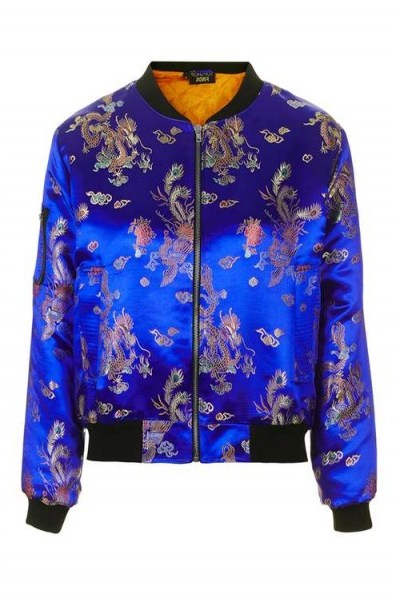 Blue Oriental Bomber by Topshop Finds. On-trend jackets | Oriental style prints | casual luxe | womens trending fashion | autumn outerwear - flipped