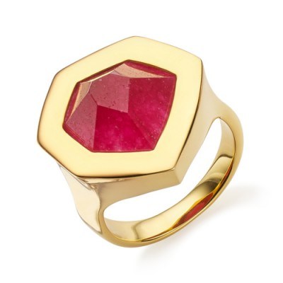 MONICA VINADER ~ PETRA COCKTAIL RING 18ct Gold Plated Vermeil on Sterling Silver set with a pink quartz gemstone. Modern style jewellery | contemporary rings | gemstones | luxe style accessories - flipped