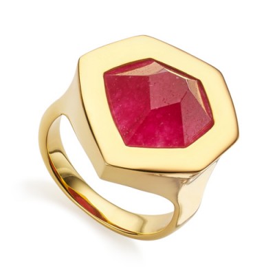 MONICA VINADER ~ PETRA COCKTAIL RING 18ct Gold Plated Vermeil on Sterling Silver set with a pink quartz gemstone. Modern style jewellery | contemporary rings | gemstones | luxe style accessories