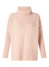 Miss Selfridge Pink Chunky Knitted Jumper – winter fashion – ribbed roll neck jumpers – polo neck sweaters – side slit detail – casual knitwear – knitted high neck
