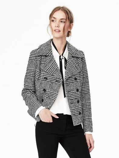 Banana Republic Black & White Plaid Double Breasted Jacket – autumn jackets – checked pattern – smart outerwear – stylish fashion - flipped