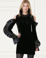 Ralph Lauren Collection Priscilla Black Velvet Dress ~ open shoulder mini dresses ~ luxe occasion wear ~ ruffle trim ~ pleats