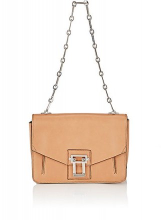PROENZA SCHOULER Hava Smooth Leather Shoulder Bag in Tan – Flap handbags – designer bags – luxe accessories – silver tone square chain strap - flipped