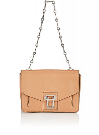 PROENZA SCHOULER Hava Smooth Leather Shoulder Bag in Tan – Flap handbags – designer bags – luxe accessories – silver tone square chain strap