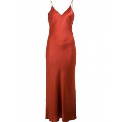 PROTAGONIST Long Silk Cami Dress in orange. Designer slip dresses | spaghetti strap fashion | slinky style clothing | silky fabric | on-trend occasion fashion - flipped