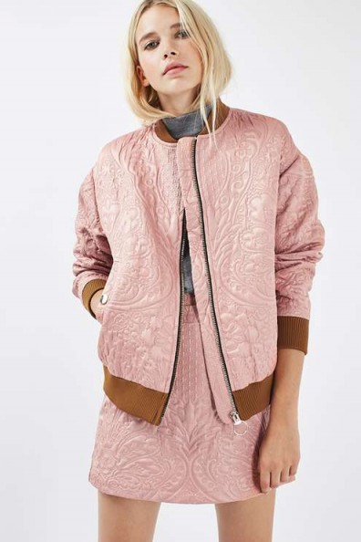 Topshop Pink Quilted Bomber Jacket. On trend jackets | casual outerwear trending now | autumn/winter 2016 fashion