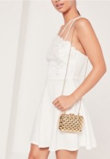 missguided quilted metal clutch bag gold ~ small metallic bags ~ affordable evening luxe ~ metal chain strap handbags ~ hard box bag