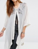 Religion Beaded Luxury Kimono grey. Embellished kimonos | sheer floaty jackets | luxe style fashion | feminine outerwear | bead embellishments
