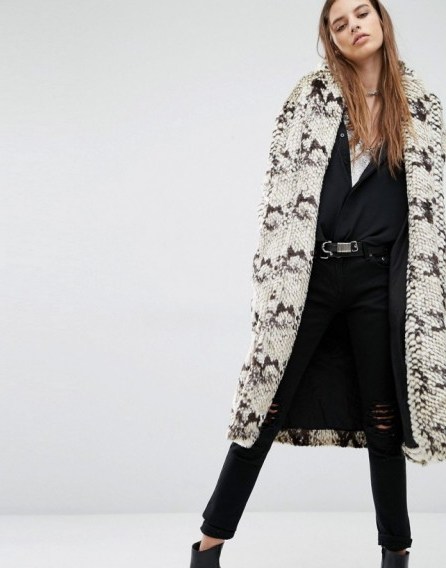 Religion Faux Fur Coat In Python Print grey/slate black. Warm winter coats | on-trend outerwear | women’s trending fashion - flipped