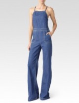 PAIGE ~ RIHANNON JUMPSUIT – ROCKFORD – as worn by Bella Hadid at Loulou restaurant in Paris, 9 September 2016. Celebrity jumpsuits | models fashion | blue denim | crisscross back | wide leg | strappy | thin straps