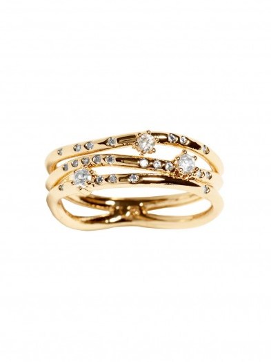 banana republic gold tone riviera band ring ~ luxe style fashion rings ~ tripple band ~ cubic zirconia jewellery ~ affordable chic accessories - flipped