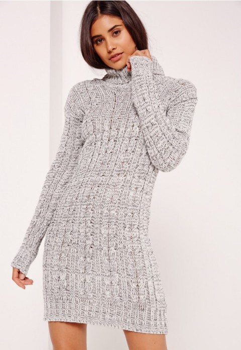 Missguided grey roll neck long sleeve knitted dress. Sweater dresses | knitted fashion | high neckline jumper dress | long sleeved turtleneck knitwear