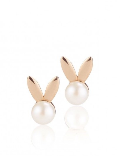 AAMAYA BY PRIYANKA Rose Gold Pearl Bunny Earrings ~ rabbit jewellery ~ small luxe studs ~ stud earrings ~ bunnies - flipped