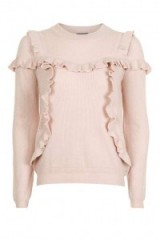 Topshop Pink Ruffle Yoke Jumper. Autumn fashion | ruffles | ruffled knitwear | on trend jumpers | pretty sweaters