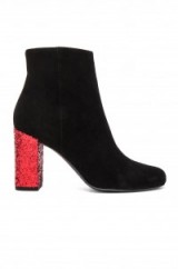 SAINT LAURENT BABIES SUEDE & GLITTER BOOTS black & red – designer booties – chunky glittering heel – high heels – autumn footwear