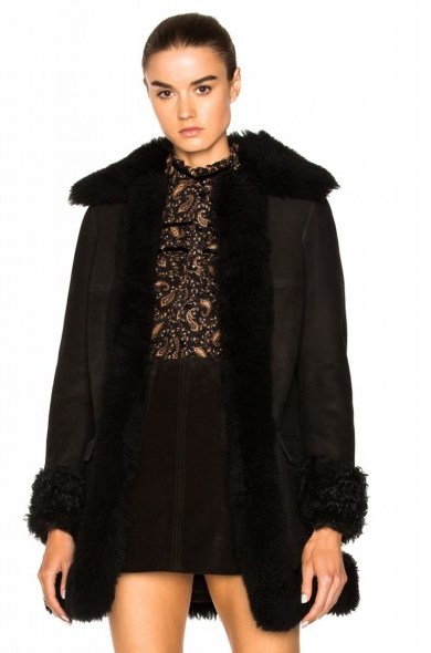 SAINT LAURENT BLACK SHEARLING COAT – fur coats – luxe winter outerwear – luxury fashion - flipped