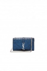 SAINT LAURENT SMALL MONOGRAM GLITTER CHAIN BAG – blue clutch bags – sparkle bags – designer handbags – chain shoulder strap – evening luxe – occasion accessories