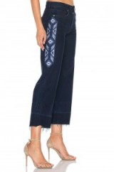 SANDRINE ROSE The Vintage Culotte in sunland. Dark blue denim culottes | embroidered side detail | cropped wide leg trousers | crop raw cut hem jeans | trending now | on-trend casual fashion