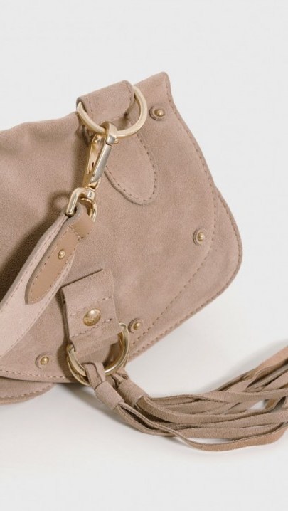 See by Chloé Small Suede Cross Body bag – luxe crossbody bags – designer handbags – stylish shoulder bags – tassels and studs – studded accessories - flipped