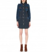 SEE BY CHLOE Velvet-trim denim dress in washed indigo ~ designer fashion ~ blue dresses ~ casual luxe ~ on-trend clothing
