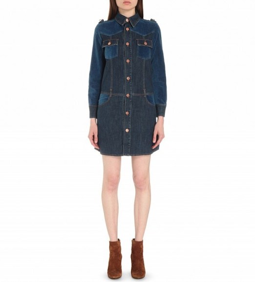 SEE BY CHLOE Velvet-trim denim dress in washed indigo ~ designer fashion ~ blue dresses ~ casual luxe ~ on-trend clothing - flipped