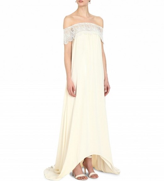 SELF-PORTRAIT Bardot off-the-shoulder wedding dress in off white. Bridal gowns – long wedding dresses - flipped