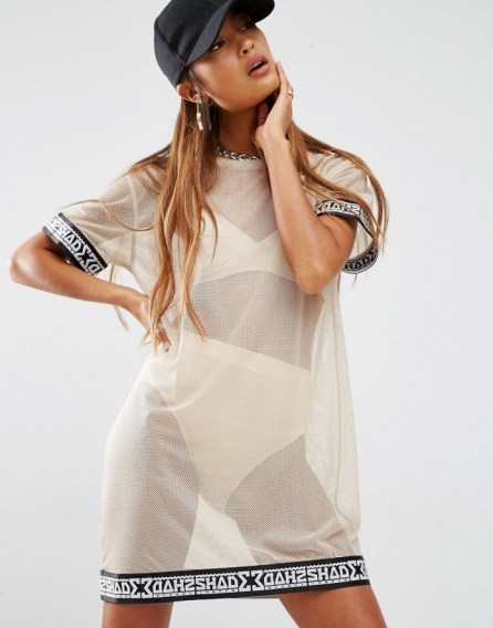Shade London Sheer Mesh T-Shirt Dress – see- through dresses – casual on-trend fashion - flipped