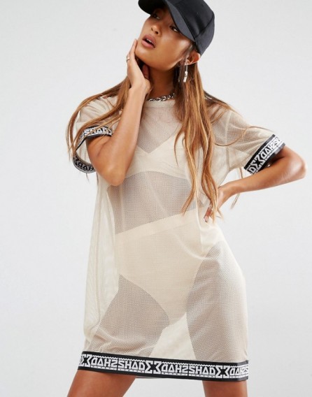 Shade London Sheer Mesh T-Shirt Dress – see- through dresses – casual on-trend fashion