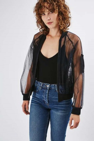 Topshop black sheer lace bomber jacket. Casual jackets | on-trend clothing | fashion trending now | weekend luxe style - flipped