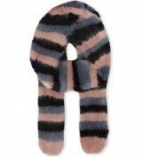 SHRIMPS Lilou faux-fur scarf – striped fluffy scarves – soft luxe style – designer winter accessories – black grey & pink