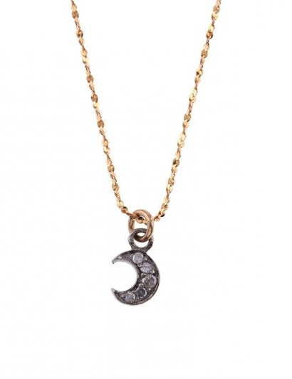 LAURA LEE Silver Diamond Set Moon Necklace ~ small pendants ~ celestial pendant necklaces ~ delicate luxe style jewellery ~ diamonds - flipped