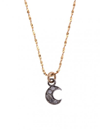 LAURA LEE Silver Diamond Set Moon Necklace ~ small pendants ~ celestial pendant necklaces ~ delicate luxe style jewellery ~ diamonds