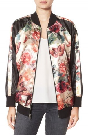 Standard Grace Reversible Bomber Jacket. Satin style jackets | casual fashion | floral prints | roses & butterflies - flipped
