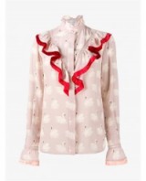 STELLA MCCARTNEY Swan Print Silk Shirt ~ printed ruffled shirts ~ high neck blouses ~ ruffles ~ fills ~ romantic style fashion ~ designer clothing