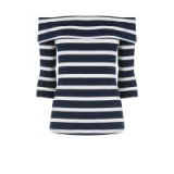 warehouse blue stripe off the shoulder top ~ bardot tops ~ french style clothing ~ on-trend fashion ~ navy & white ~ close fit