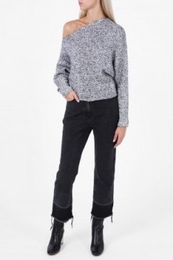 T BY ALEXANDER WANG Mohair Asymmetrical Neckline Jumper. Off shoulder knitwear | on trend jumpers | ribbed knit sweaters | designer fashion - flipped