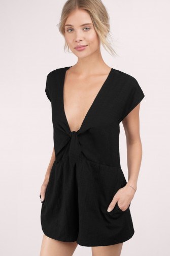 TOBI Tallulah black front tie romper. Plunge front playsuits | womens deep V neckline rompers | on trend fashion | plunging necklines - flipped