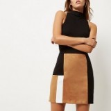 river island tan block panel mini skirt – Autumn skirts – outfit inspiration – black & brown tones – neutral colours – neutrals – affordable luxe – faux suede fashion